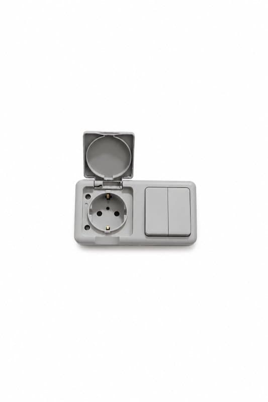 Waterproof Outdoor Double Switch with Schuko Socket