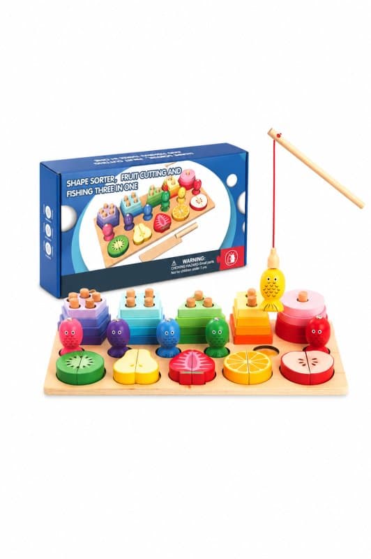 Shape Sorter, Fruit cutting and fishing three in one