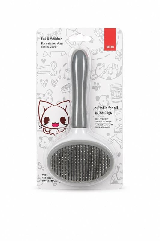 Pet brush with button
