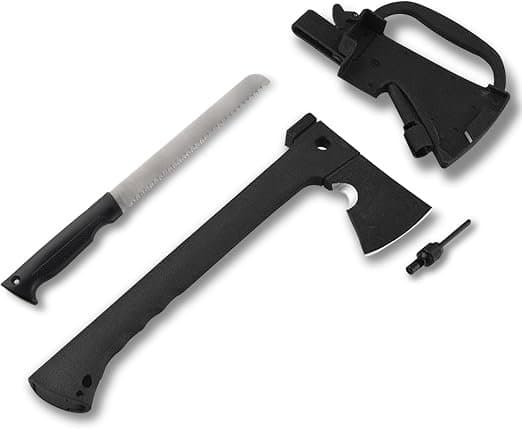Camping Hand Axe with Sheath and Survival Gear - Lightweight Hatchet with Nested Serrated Wood Saw Knife and Magnesium Fire Starter Tools
