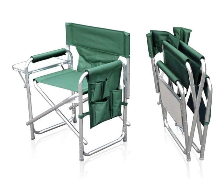 Green camping chair with side table